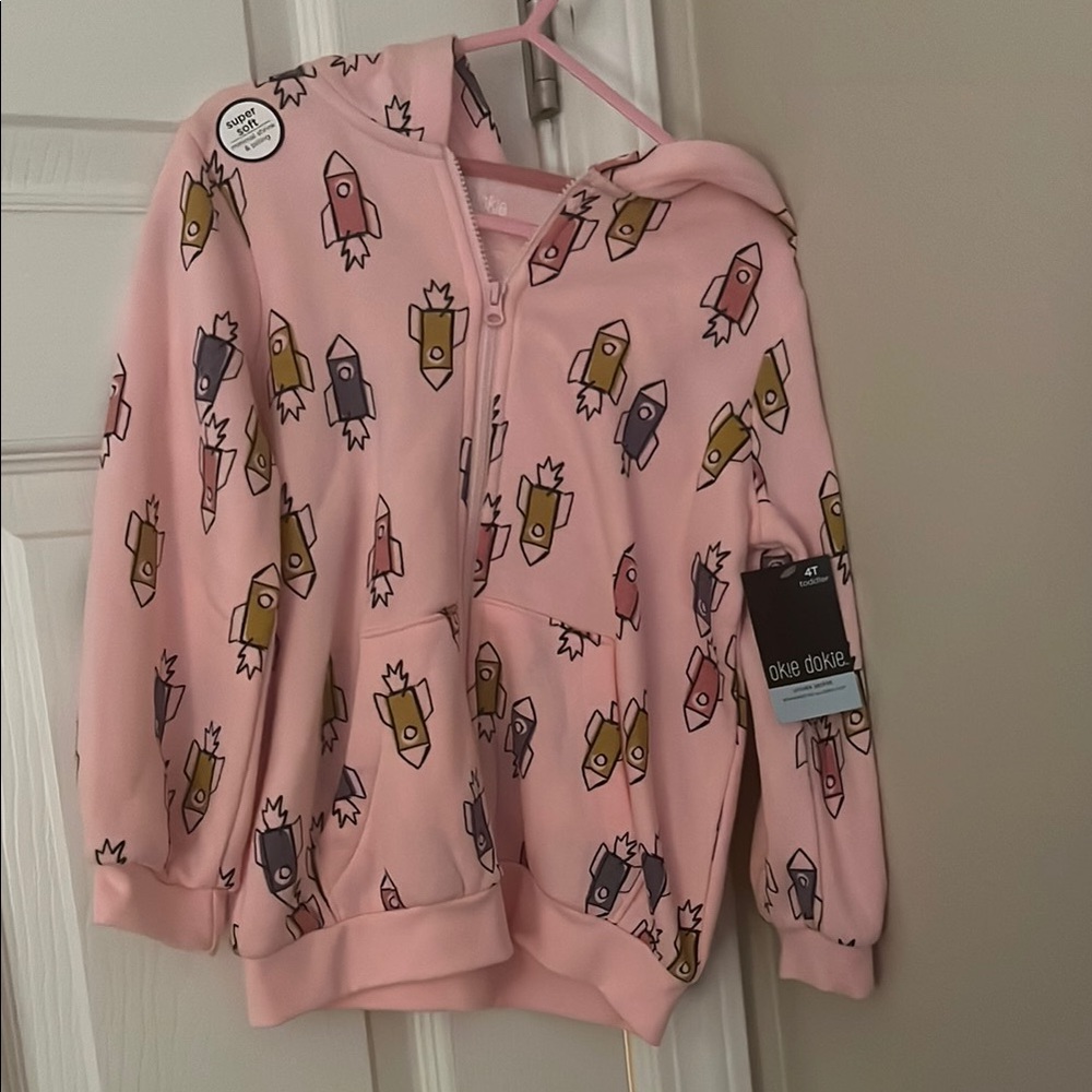 Okie Dokie Pink Hoodie with Rocket Print